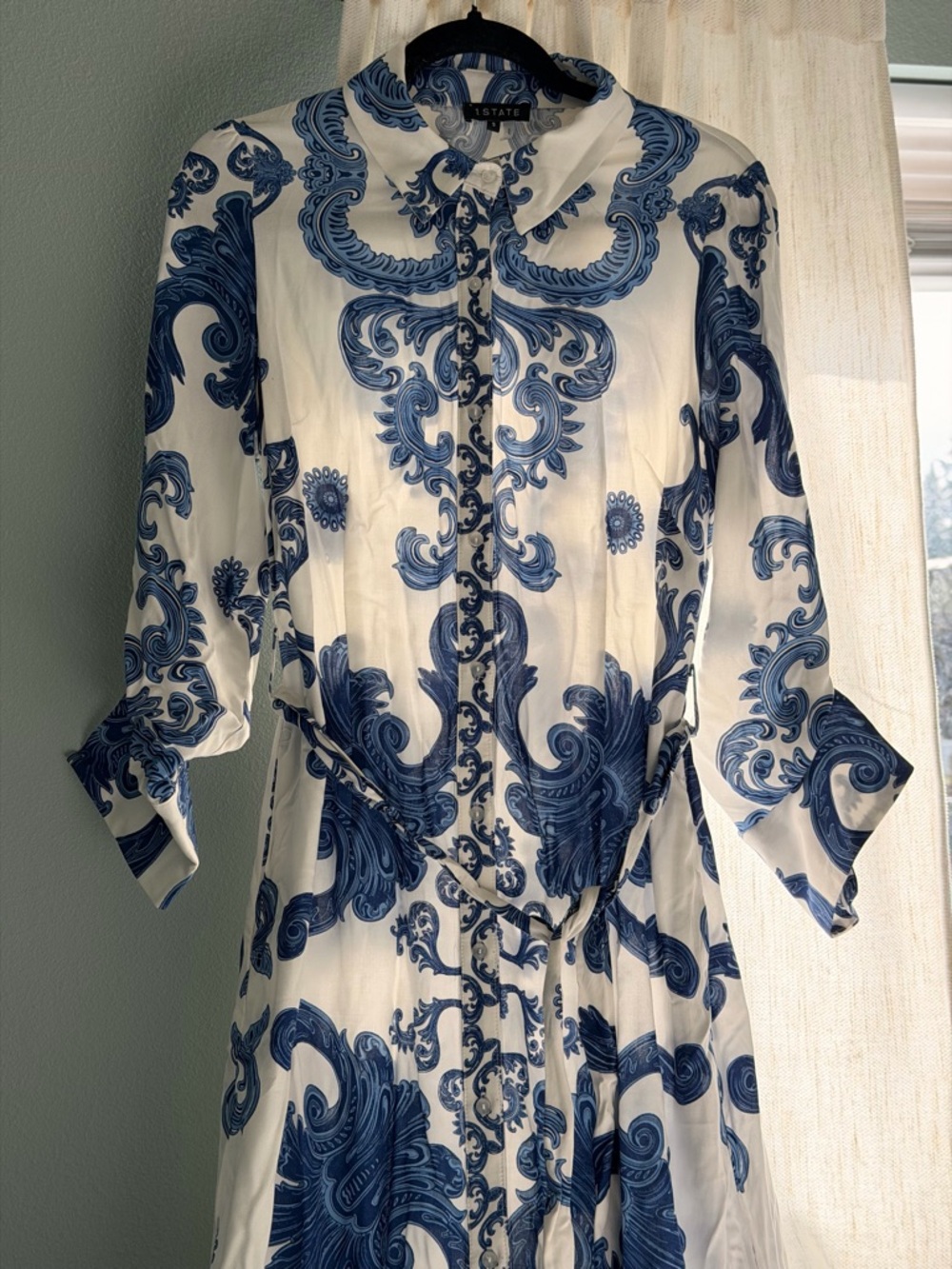 1. State Blue and White Printed Maxi Shirt Dress - Picture 2 of 7